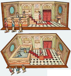 Romeinse badkamer - oude papieren bouwplaat