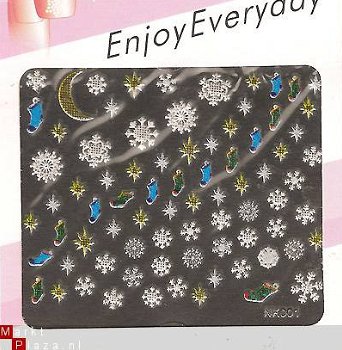 3D Nagel stickers zilver NK001 NAIL ART KERST sneeuw vlokken - 1