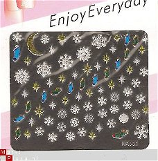 3D Nagel stickers zilver NK001 NAIL ART KERST sneeuw vlokken