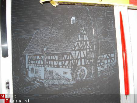 retro graveerset met graveerplaat van kunststeen 20x30 cm - Afbeelding 3