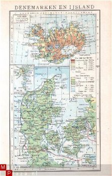 oud landkaartje Denemarken en IJsland - 1