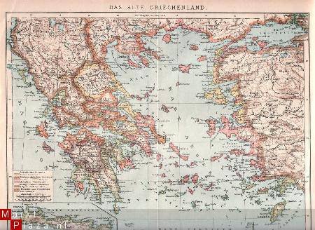 landkaartje van het oude Griekenland uit 1909 - 1