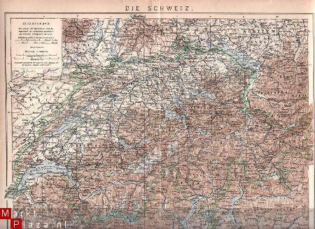 landkaartje Zwitserland uit 1909 - 1