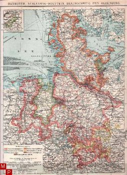 landkaartje Duitsland Noord uit 1909 - 1