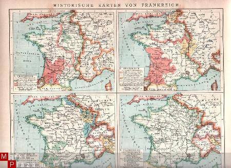 3 landkaartjes Frankrijk uit 1910 - 1