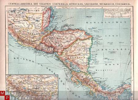 landkaartje Midden Amerika uit 1910 - 1