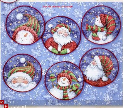 borduurpatroon santa & snowmen ornaments - 1