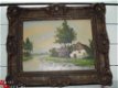 oud schilderijtje landschap met boerderij gesign v d K - 1 - Thumbnail